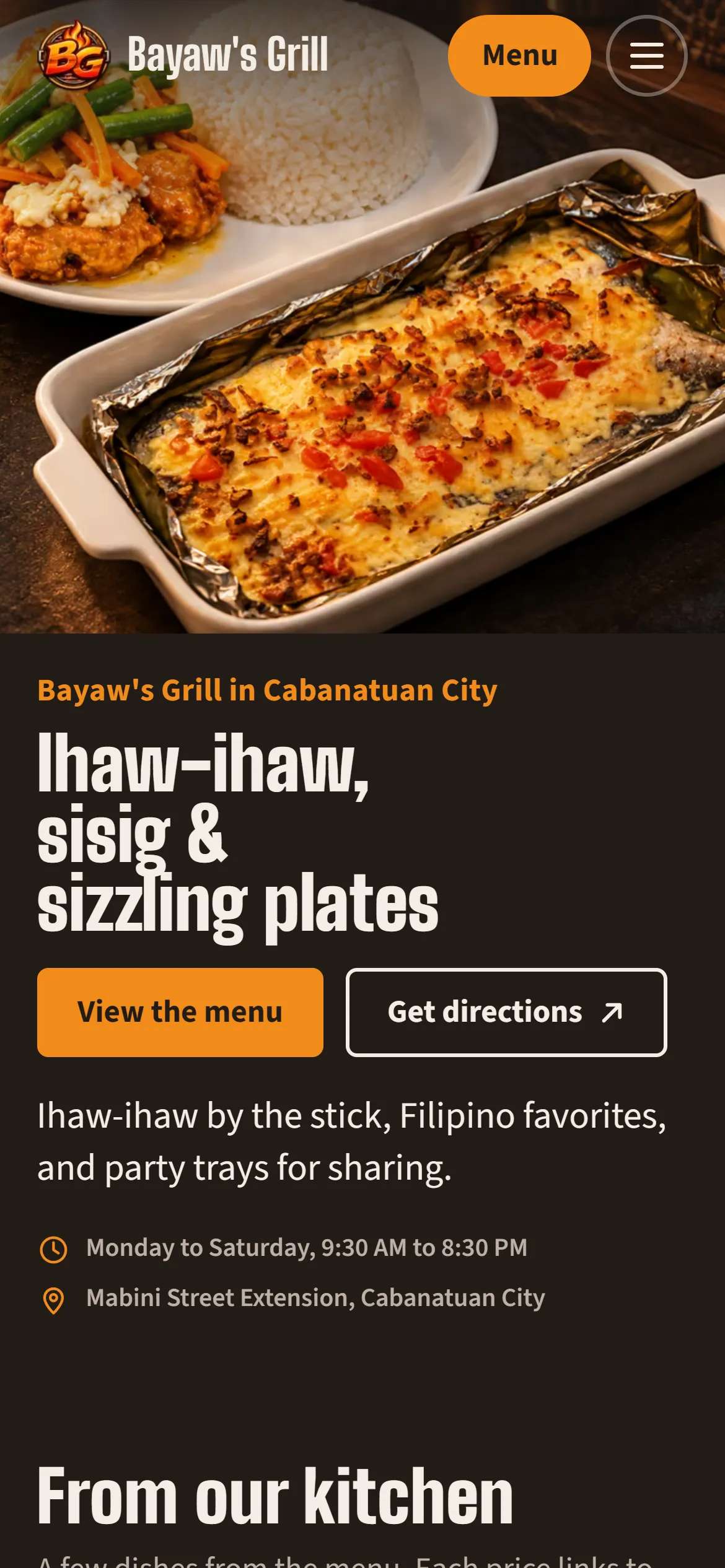 Bayaw's Grill home page on a phone